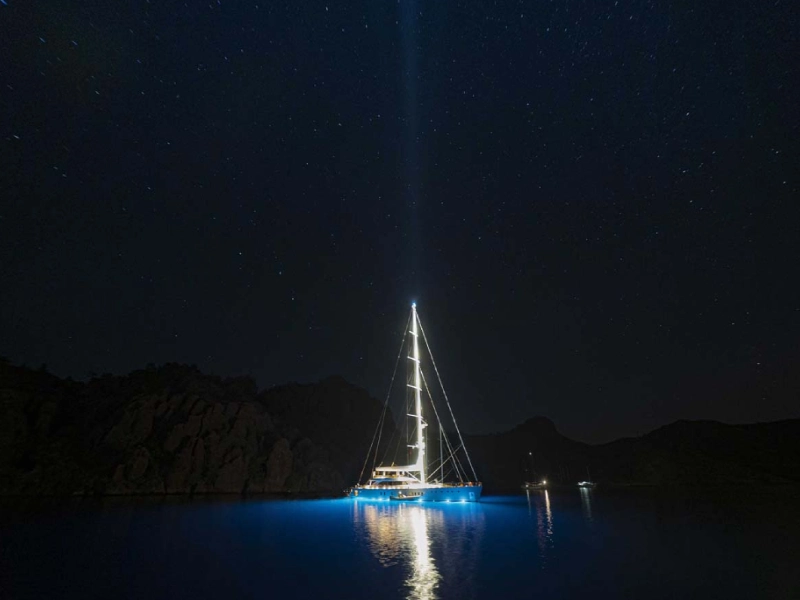 Ekmar Yachting All About U 2 Motor Sailing Yacht Cruising Night With Stars In The Sky View