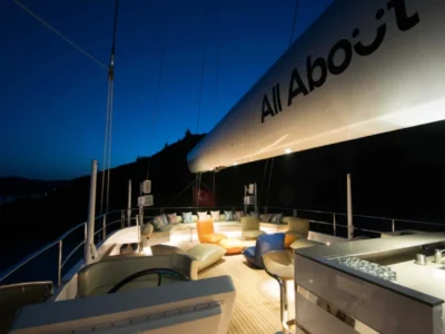 Ekmar Yachting All About U 2 Motor Sailing Yacht Sundeck Aft Deck Evening View 400x300