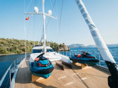 Ekmar Yachting All About U 2 Motor Sailing Yacht Sundeck With Water Toys Front View 400x300