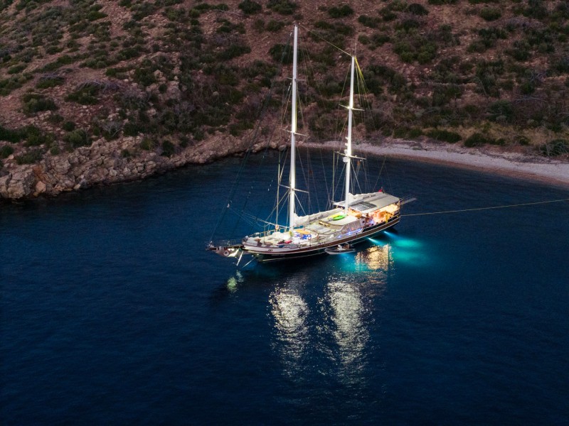 Ekmar Yachting Grande Mare Gulet Yacht Anchor Evening View