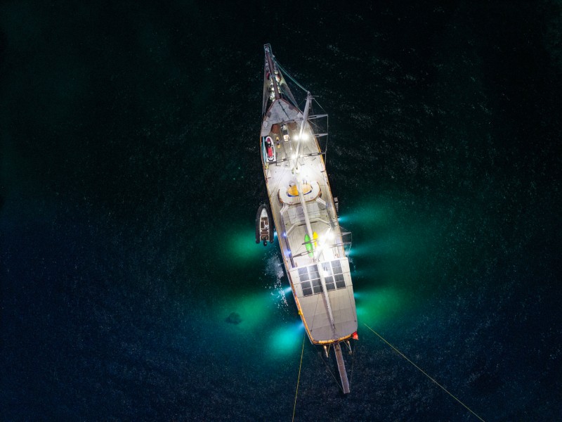 Ekmar Yachting Grande Mare Gulet Yacht Anchor Night Top View