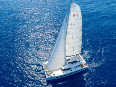Ekmar Yachting Mus 3 Catamaran Open Sails Cruising Left Side View 400x300