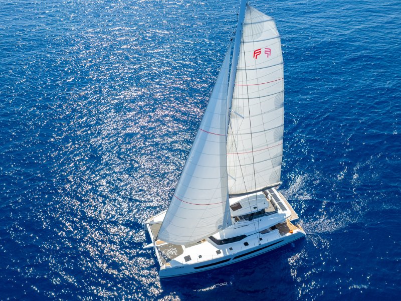 Ekmar Yachting Mus 3 Catamaran Open Sails Cruising Left Side View