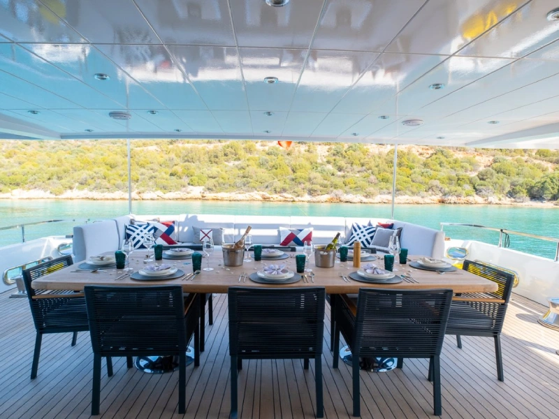 Ekmar Yachting Ocean Breeze Motor Yacht Al Fresco Dining Area Front View