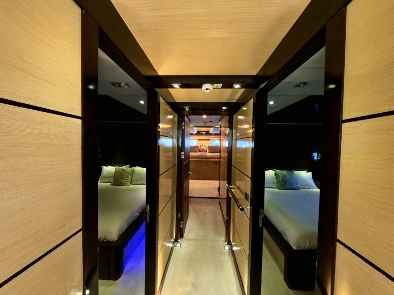 Ekmar Yachting Perla Del Mare Lower Deck Corridor Master Cabin And Double Cabin View