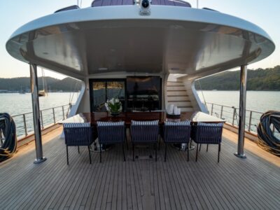 Ekmar Yachting Queen Of Makri Aft Deck Dining Table Rear View 400x300
