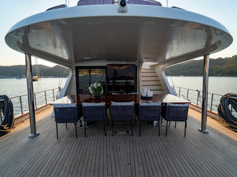 Ekmar Yachting Queen Of Makri Aft Deck Dining Table Rear View