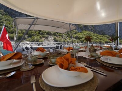 Ekmar Yachting Queen Of Makri Aft Deck Dining Table View 400x300