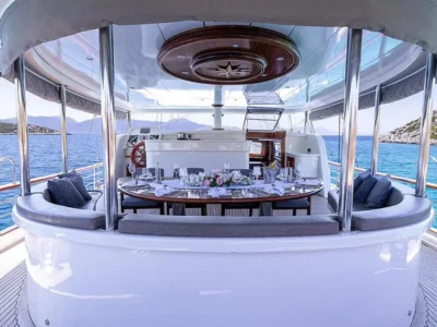 Ekmar Yachting Aqua Bella Gulet Yacht Al Fresco Dining Area Front View 400x300
