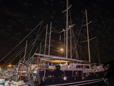 Ekmar Yachting Aqua Bella Gulet Yacht Anchored Harbour Night View 400x300