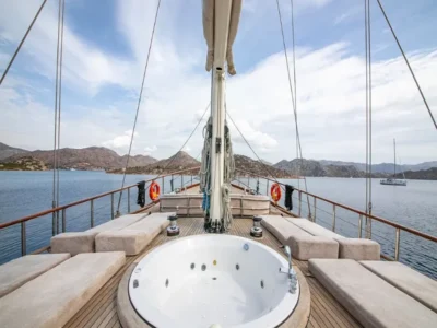 Ekmar Yachting Blue Heaven Gulet Yacht Anchored In Bay Bow Sun Deck Jacuzzi Bow View 400x300