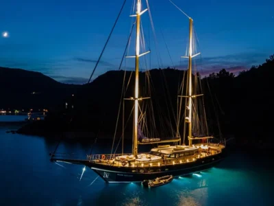 Ekmar Yachting Blue Heaven Gulet Yacht Anchored In Bay Night View 400x300