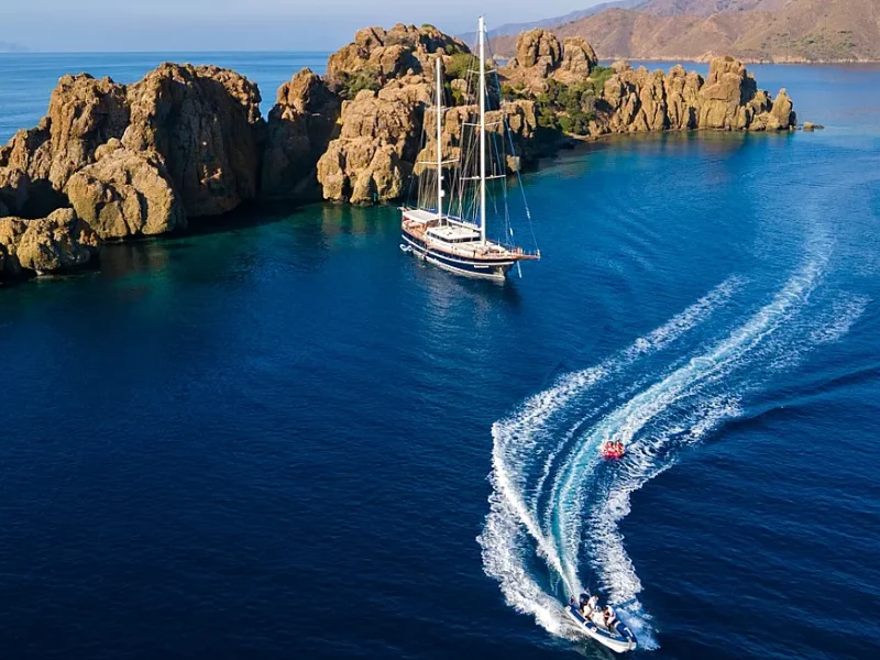 Ekmar Yachting Blue Heaven Gulet Yacht Anchored In Bay With Water Toys View