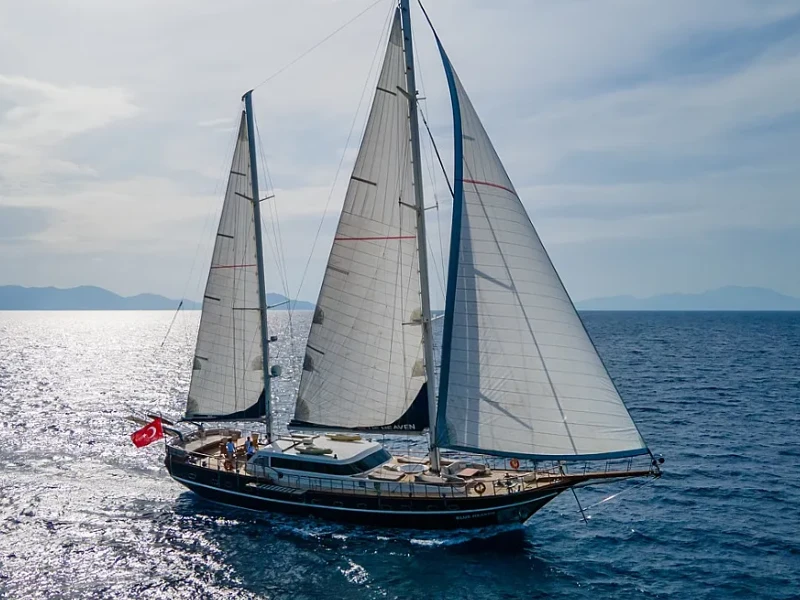 Ekmar Yachting Blue Heaven Gulet Yacht Cruising With Fully Open Sails View