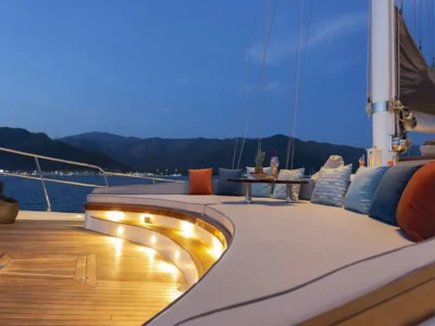 Ekmar Yachting Diva Deniz Gulet Yacht Cruising Bow Evening Side View 400x300